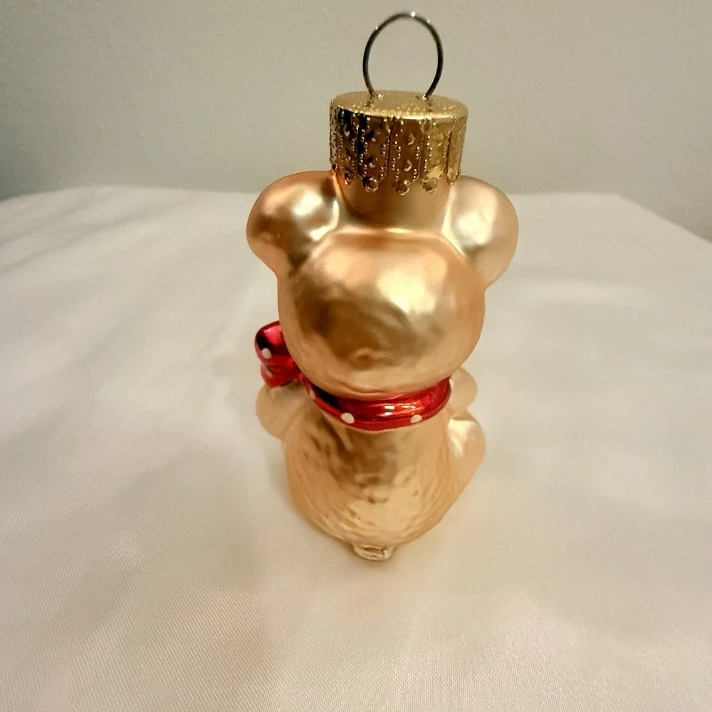 Inge Glass Hanging Ornament‎ Teddy Bear Rose Gold Mistletoe OWC Christmas